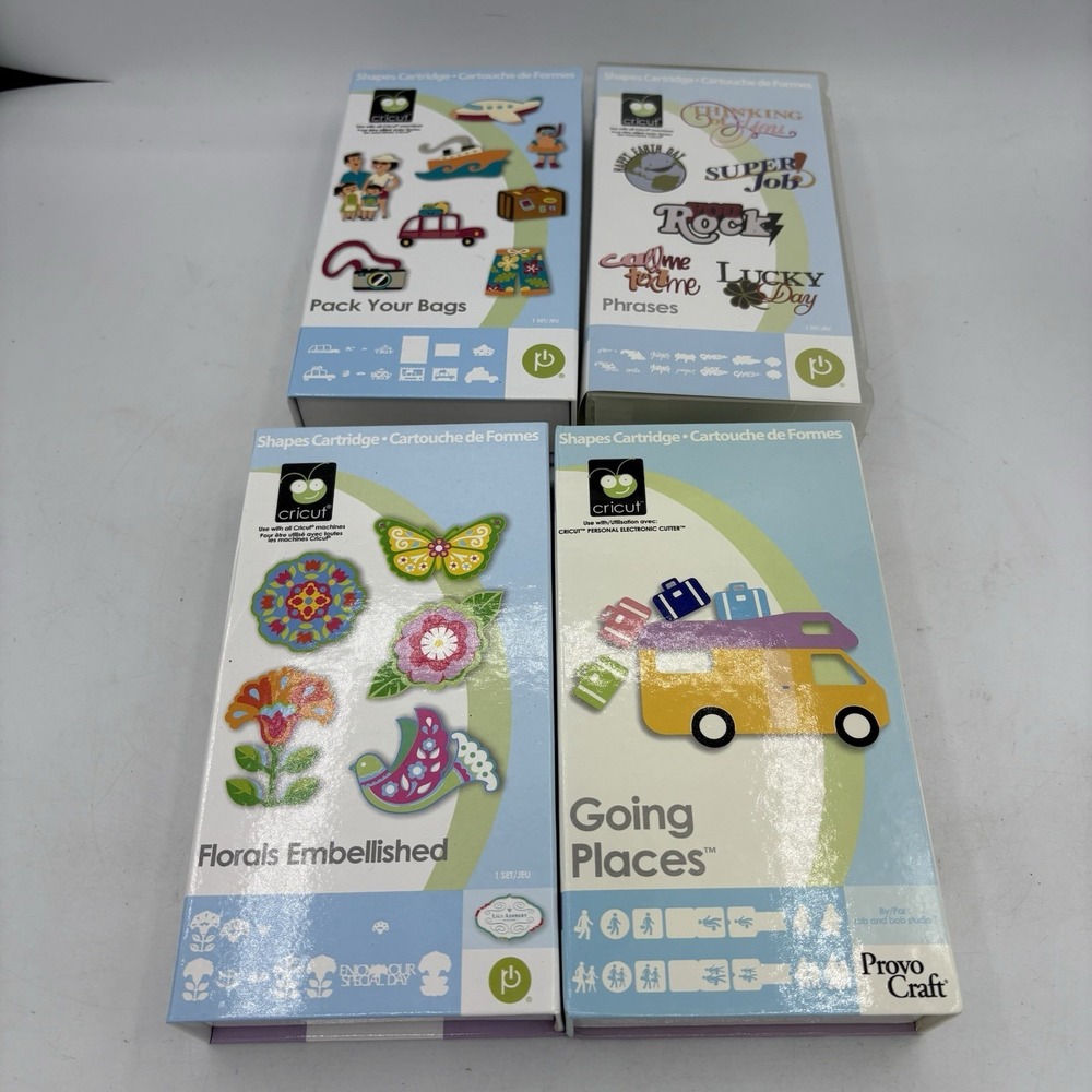 Provo Craft Cricut Shapes Lot of 4 Cartridges Keyboards Travel Floral Phrases